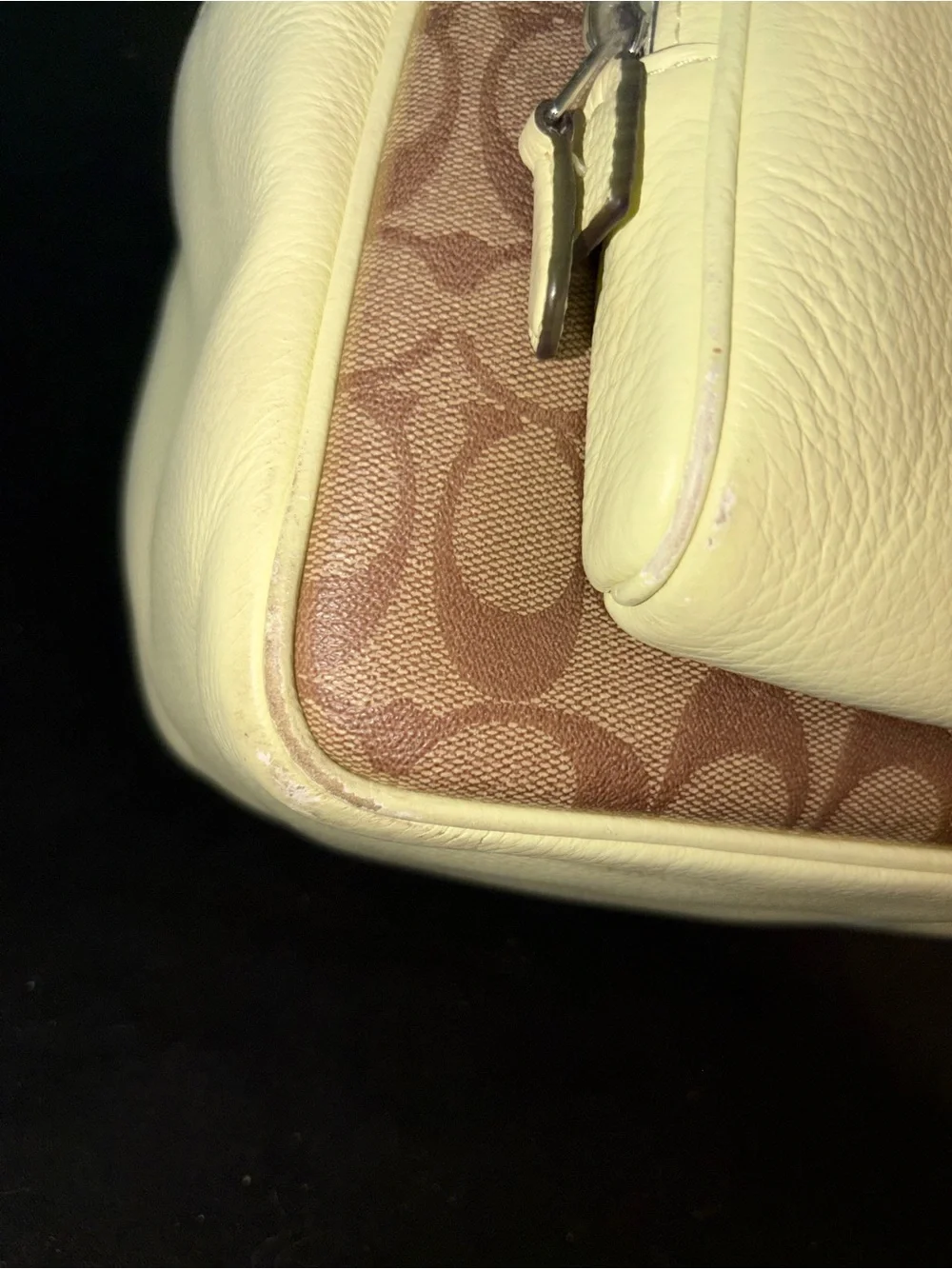 Coach Brown Signature Canvas Backpack with Yellow Leather Trim